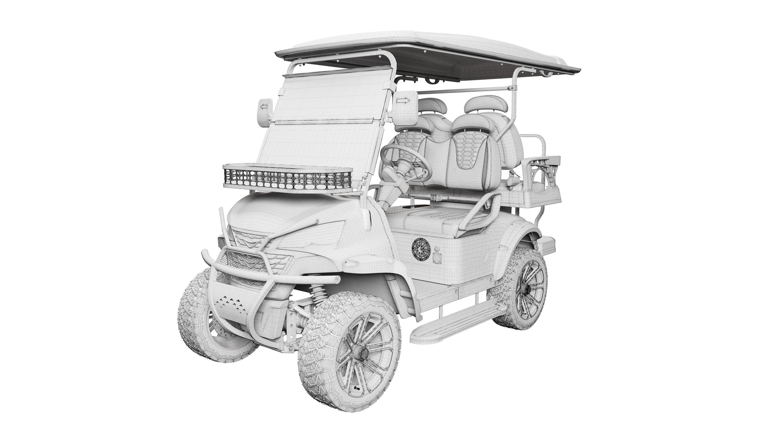 Golf Cart Wireframe 3D Modeling