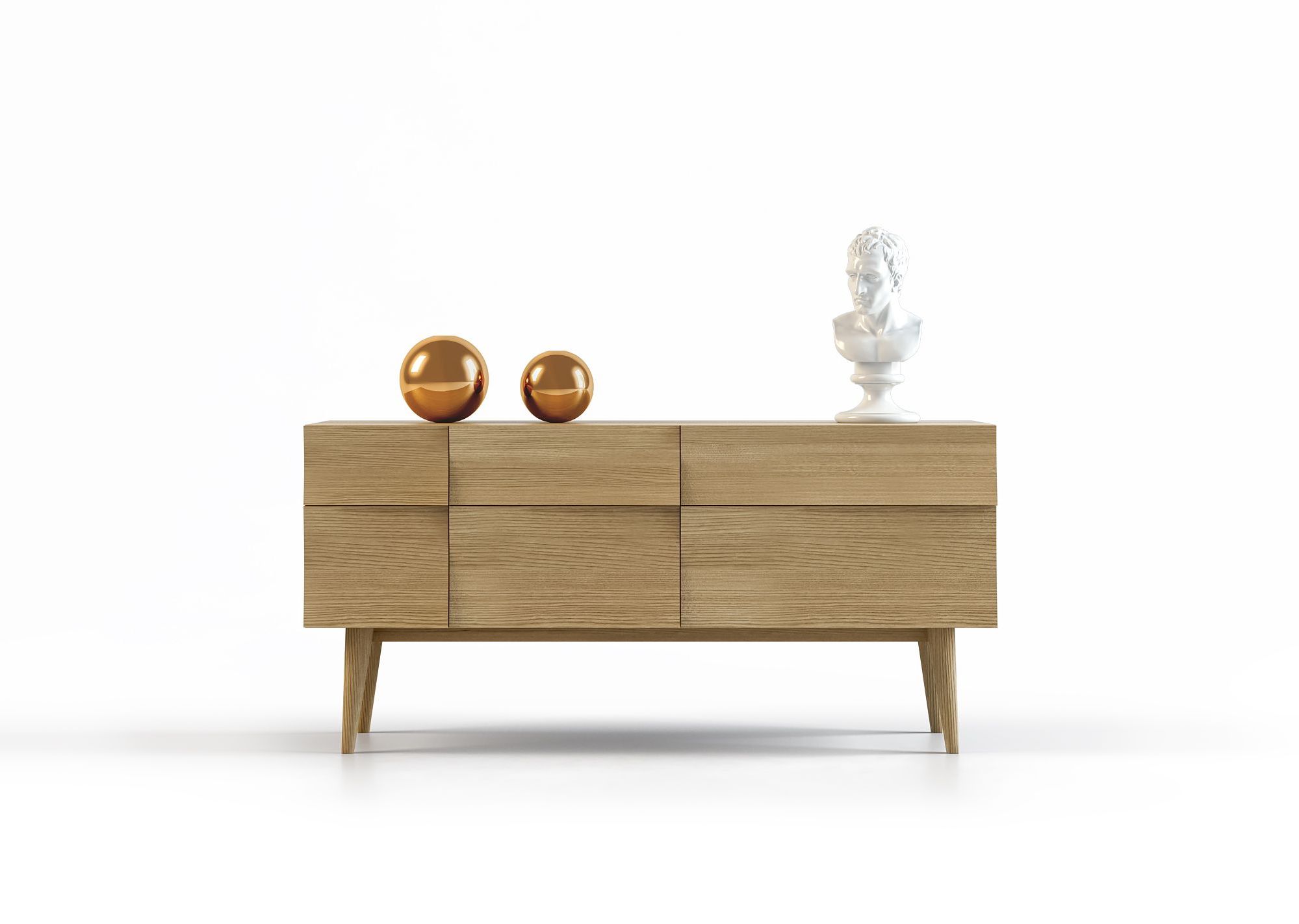 Product 3D rendering of a wooden sideboard with drawers