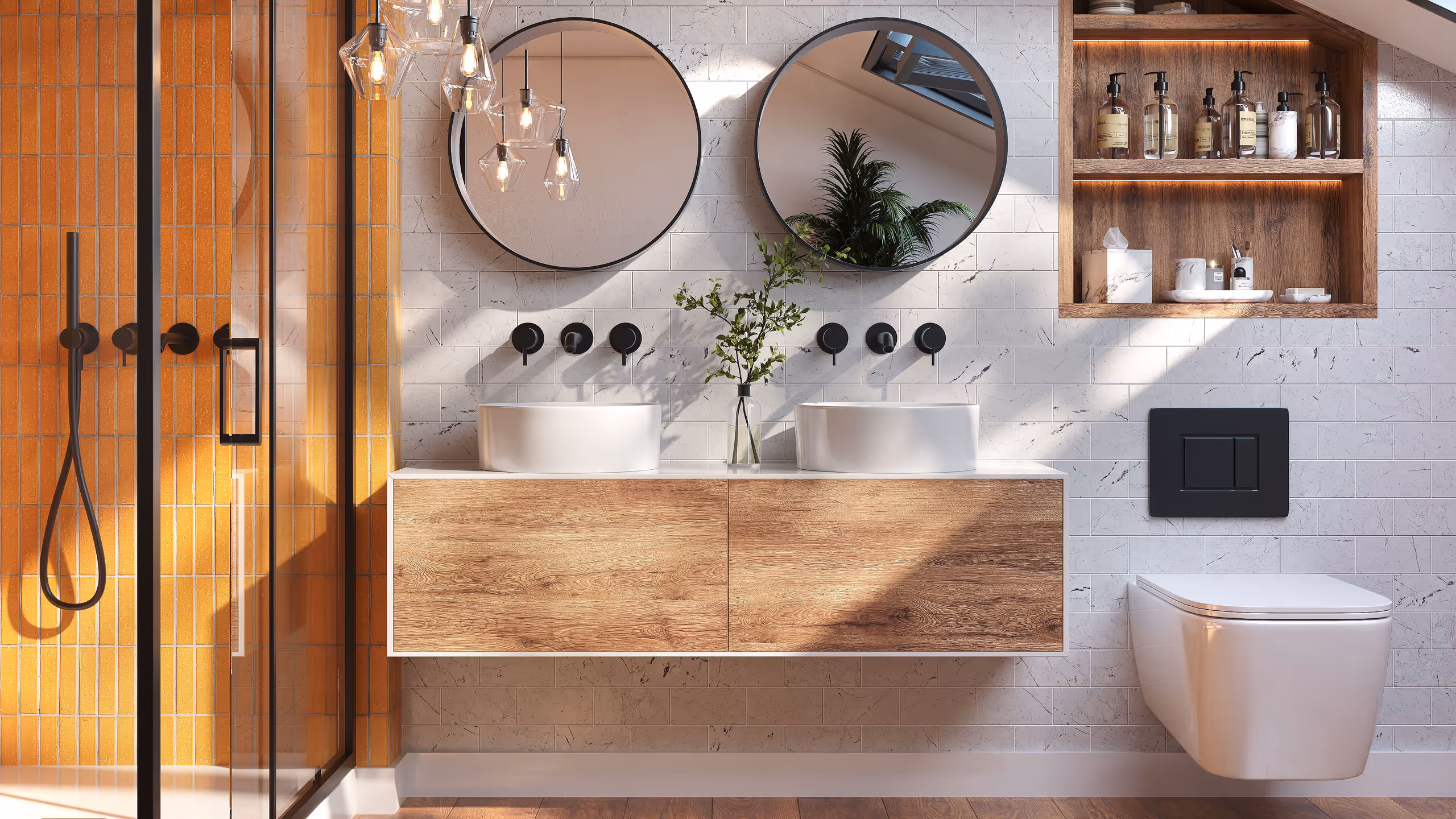 Lifestyle 3D Rendering of Bathroom Storage Solutions