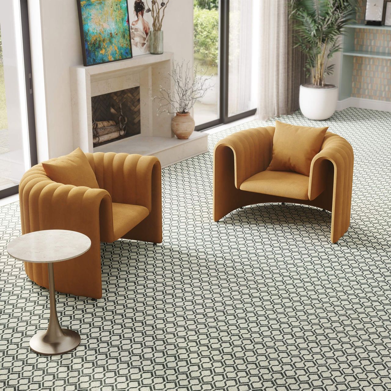 Living Room Patterned Carpet Product CGI