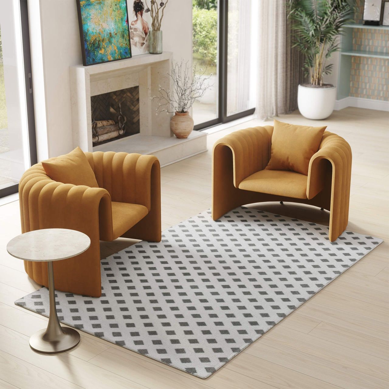 Living Room Patterned Rug Product CGI