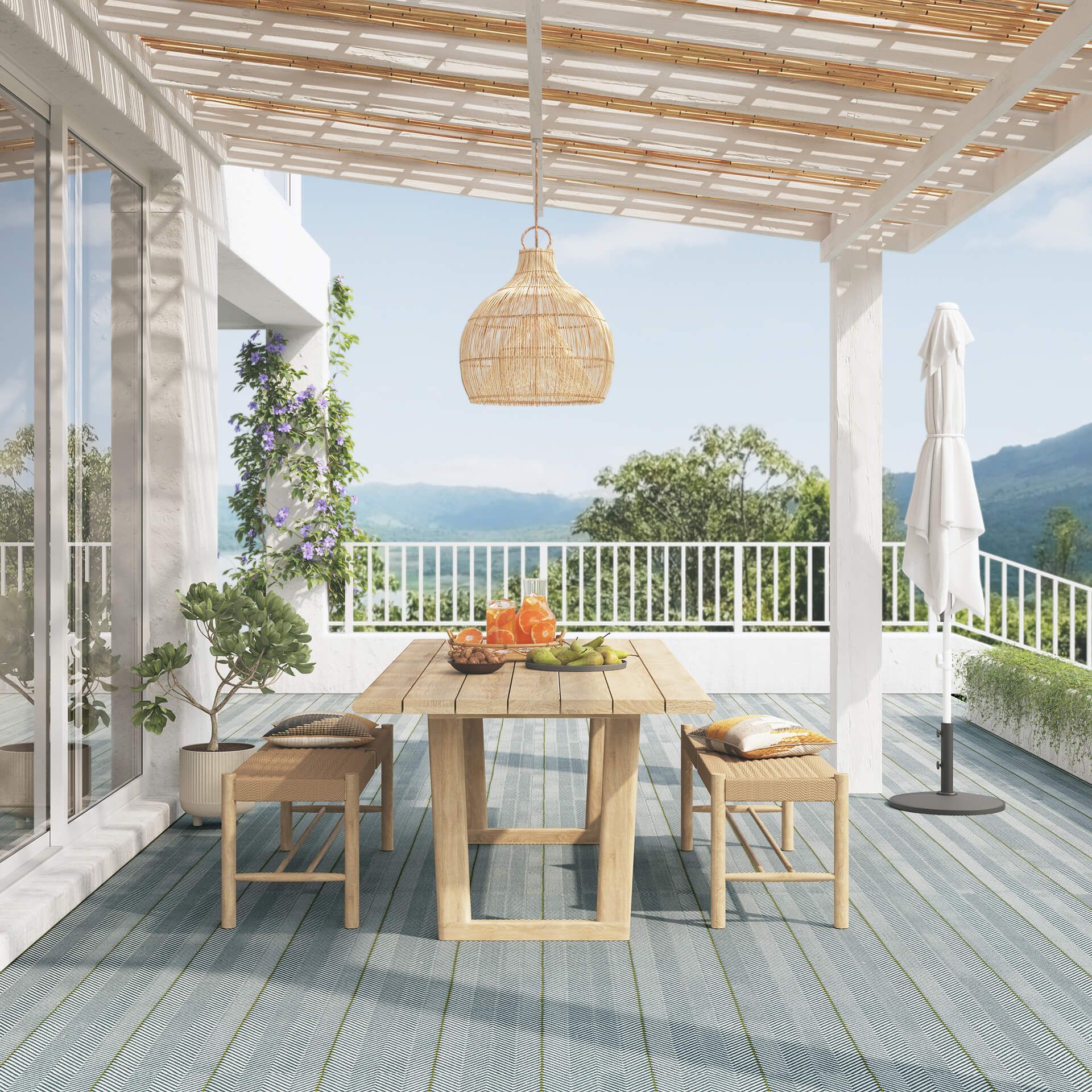 Blue Stripy Terrace Carpet CGI