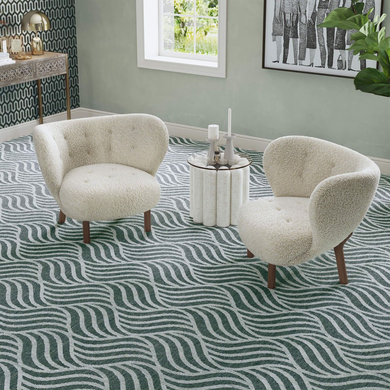 Living Room Patterned Carpet CGI