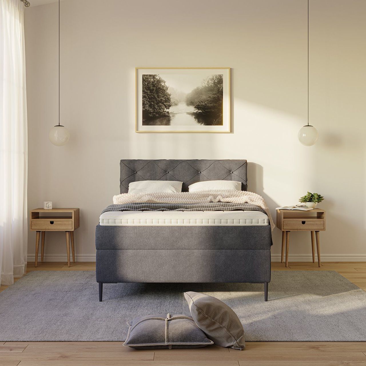 3D Rendering of a Gray Bed