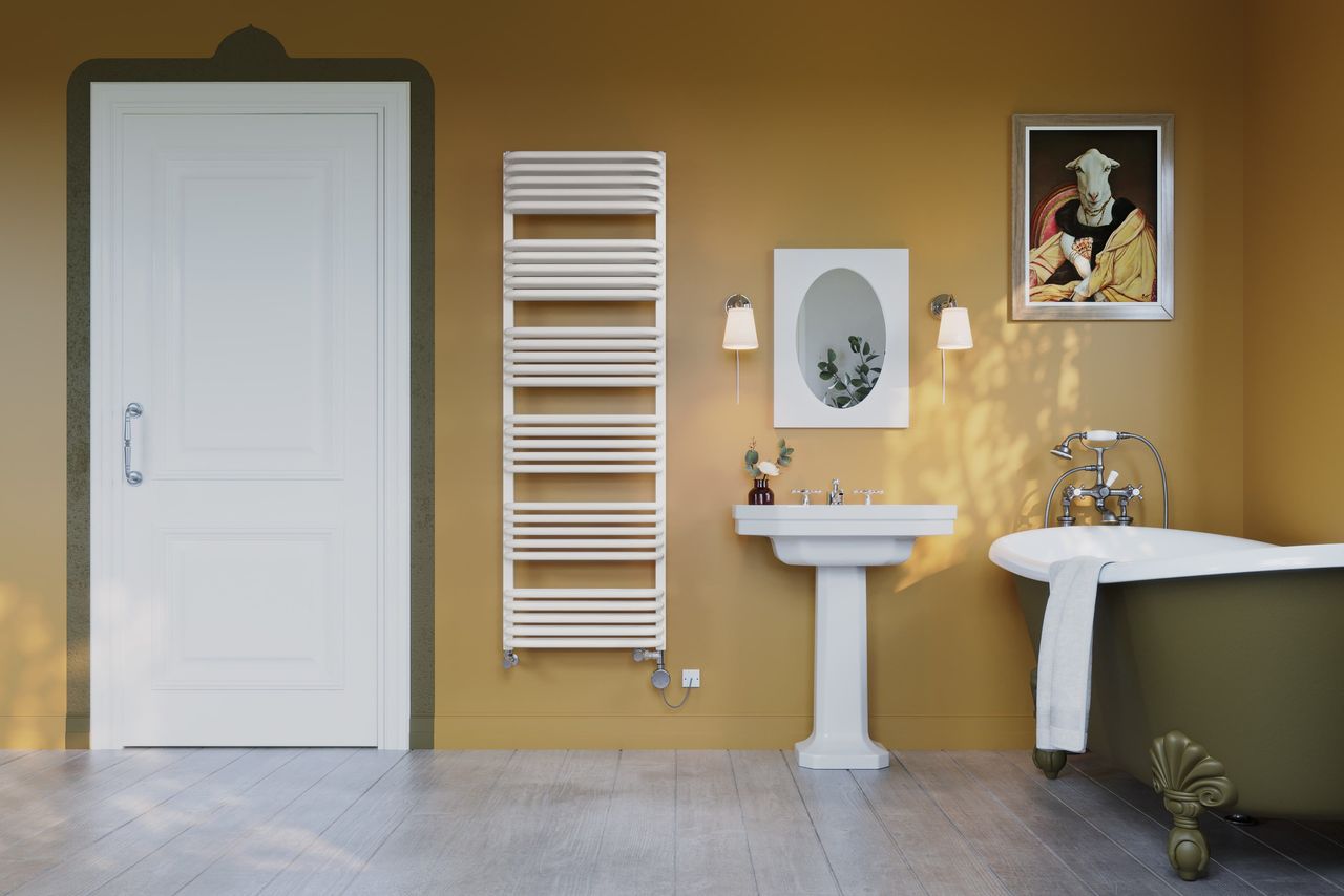 Radiator in Yellow Bathroom 3D Visualization