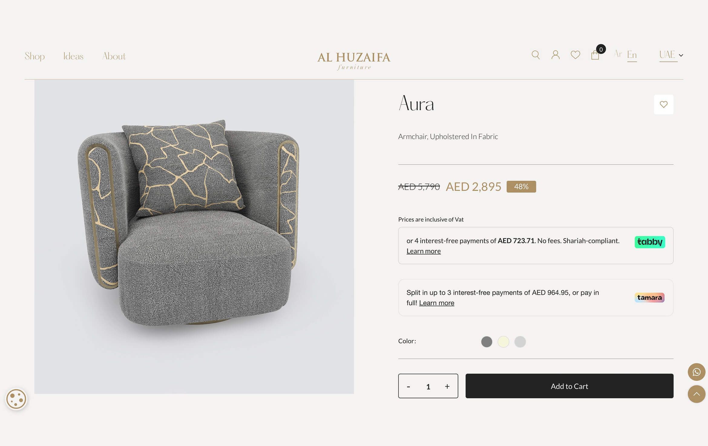 Product CGI for Al Huzaifa Chair Product Page