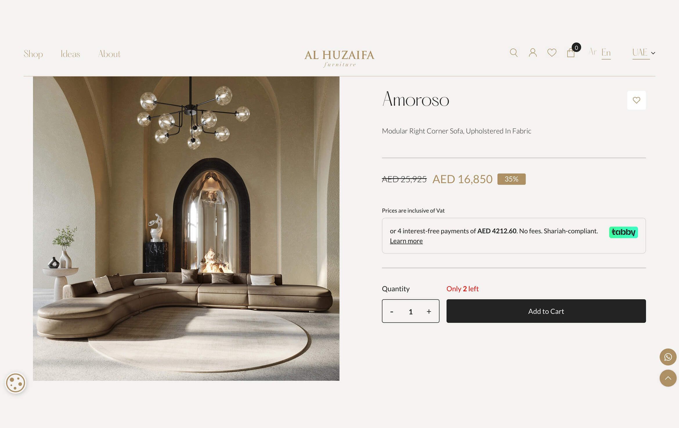 Product CGI for Al Huzaifa Sofa Product Page