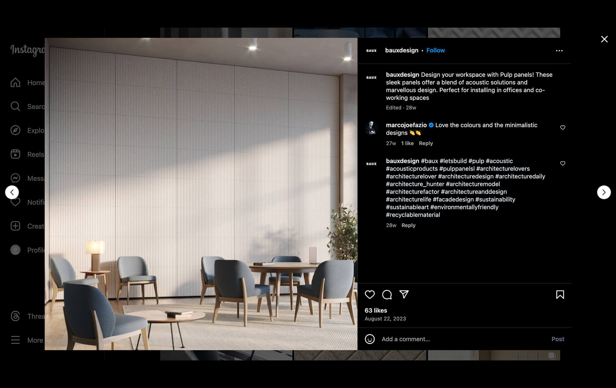 Acoustic Panels Lifestyle 3D Visualization on Instagram
