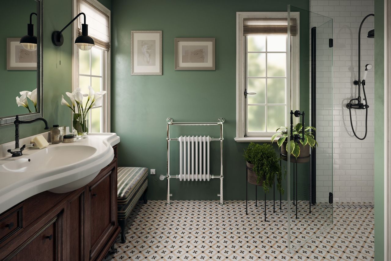 3D Visualization for a Radiator in a Green Bathroom