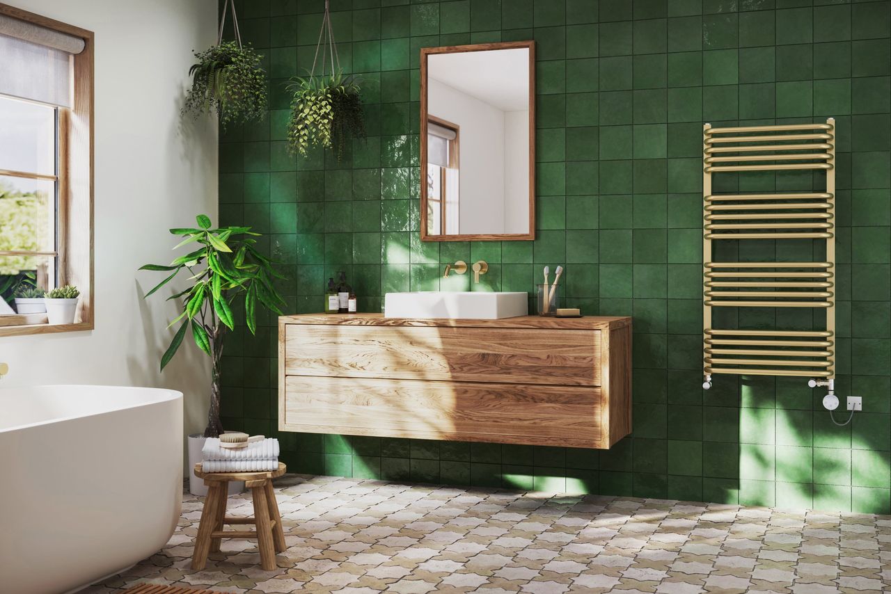 Radiator in a Green Bathroom Lifestyle Visualization