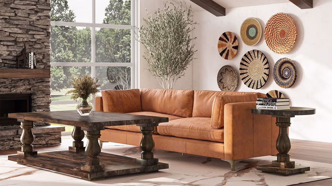 3D Rendering for wooden coffee tables in a living room interior