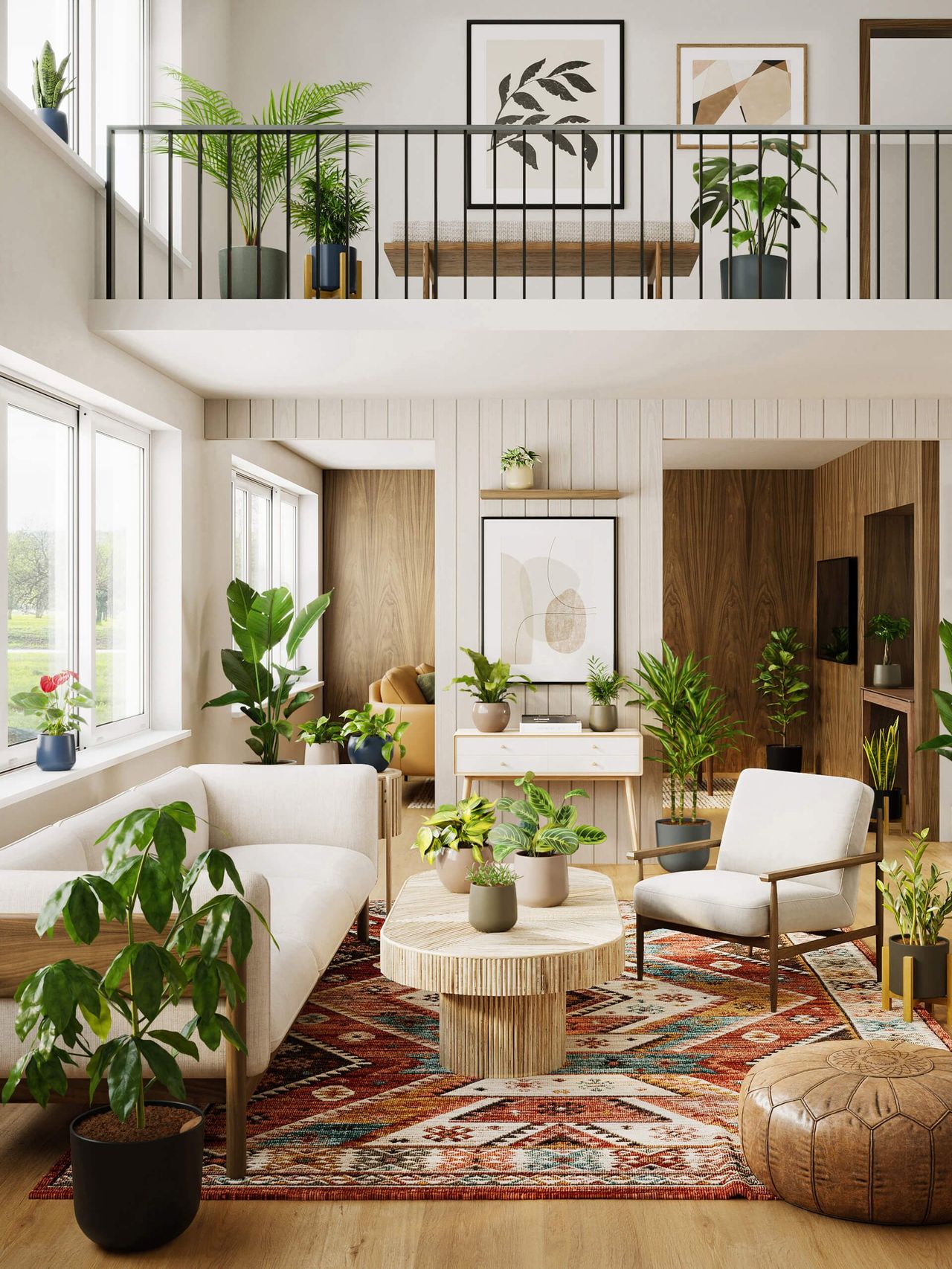 High-quality 3D rendering of a modern living room showcasing furniture and interior design, featuring photorealistic visualization and bespoke 3D furniture modeling.