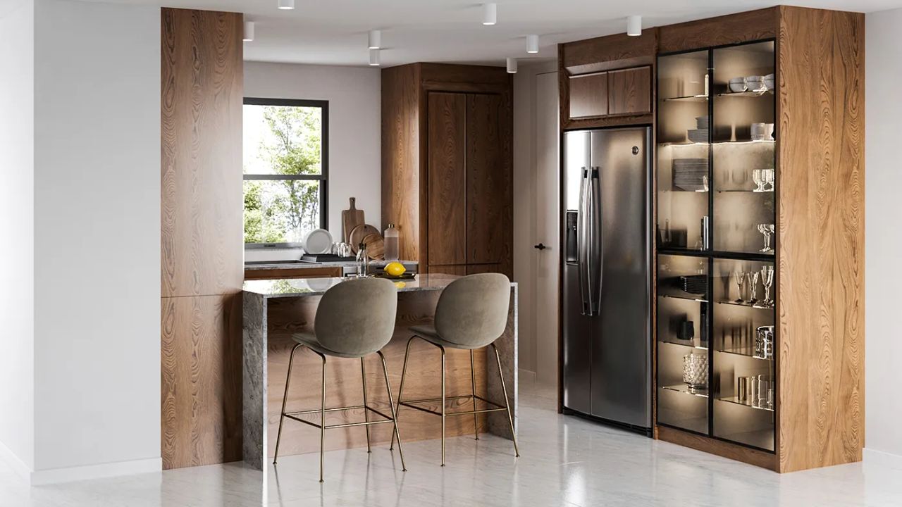 Lifestyle Rendering of a Wood Kitchen