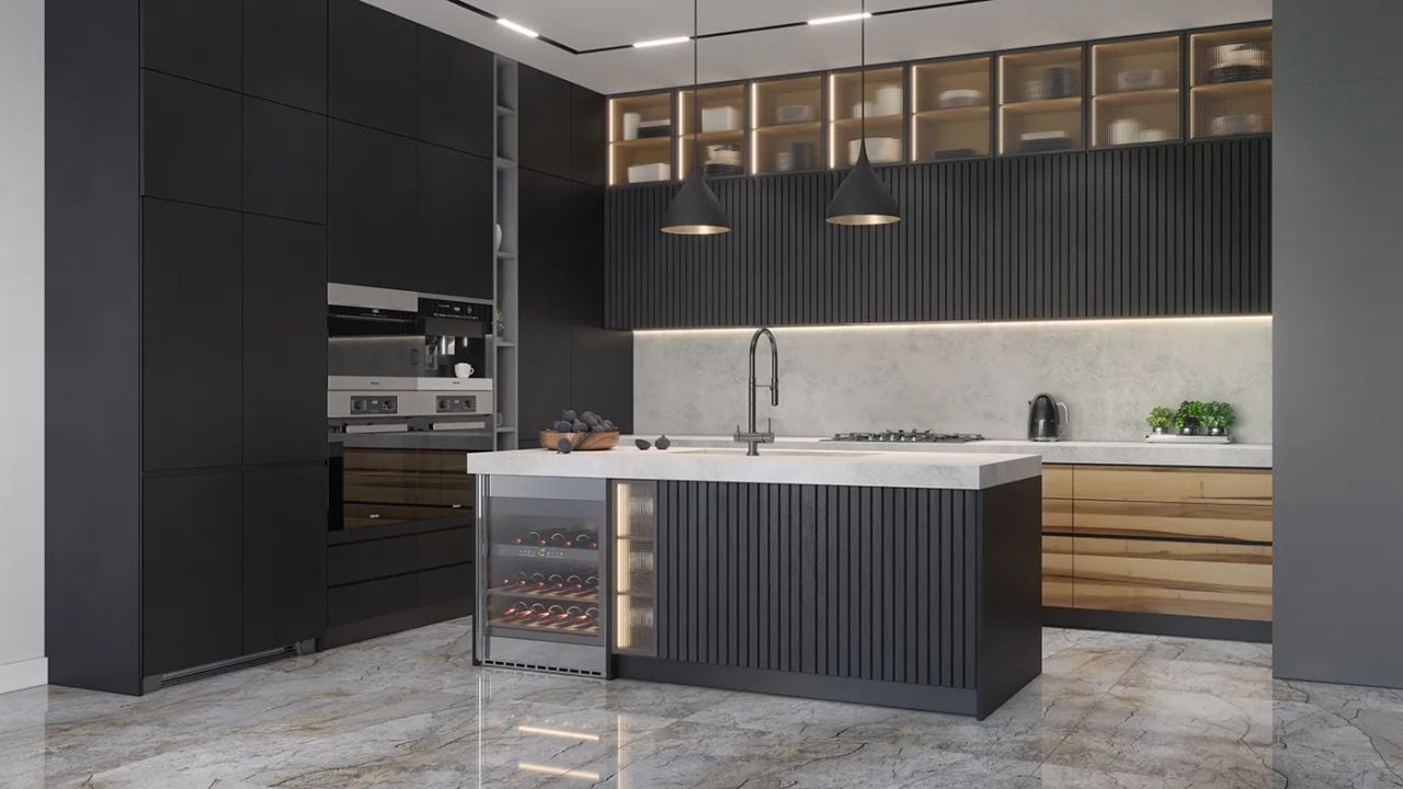 Lifestyle Rendering of a Dark Gray Kitchen