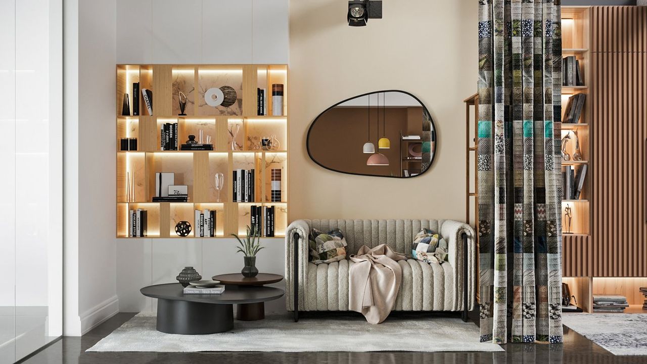 Lifestyle Render of a Living Room Zone in a Furniture Store