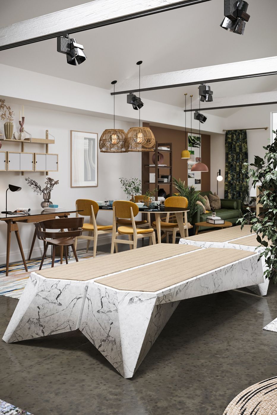 Lifestyle Rendering of a Tables and Chairs Zone in a Furniture Store