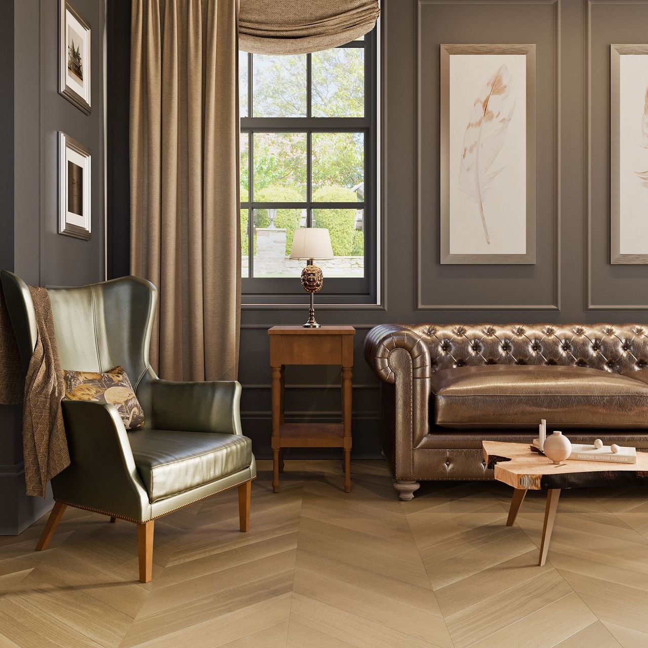 3D Rendering of Chevron Parquet Pattern Floor