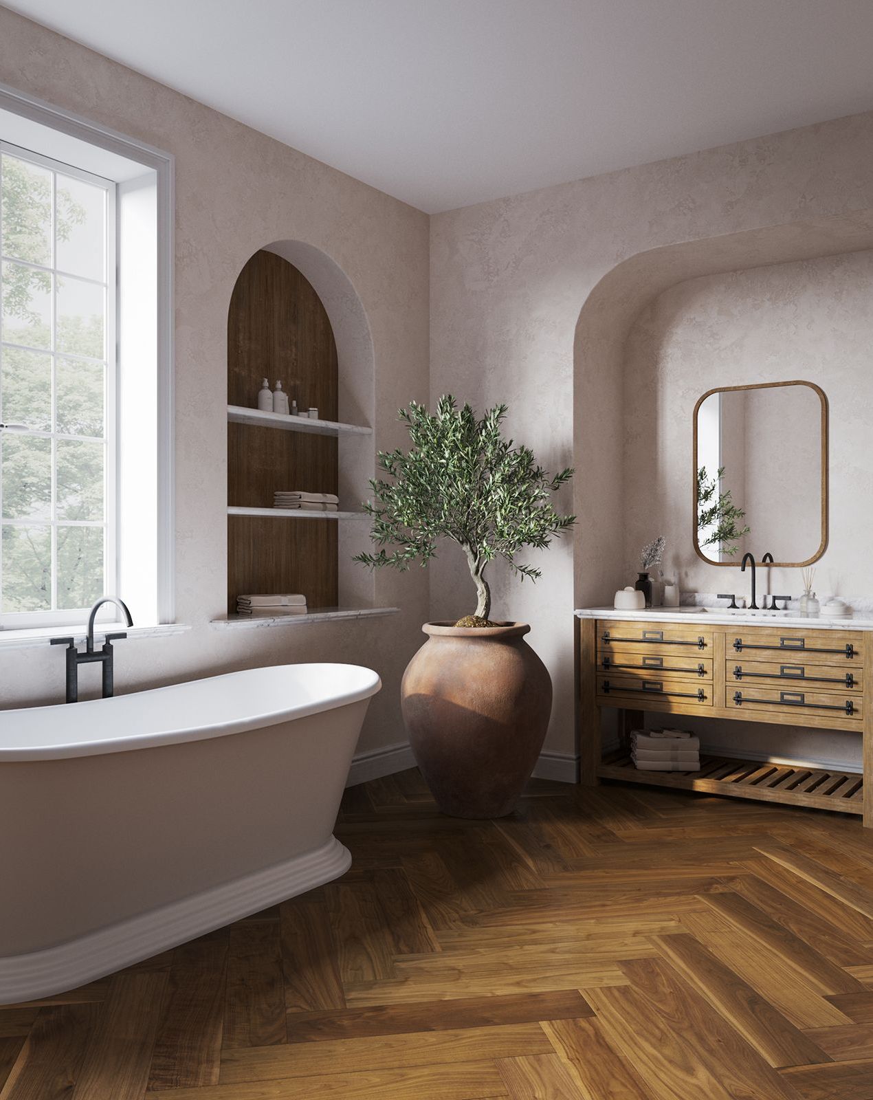 Lifestyle 3D Visualization of Walnut Herringbone Floor