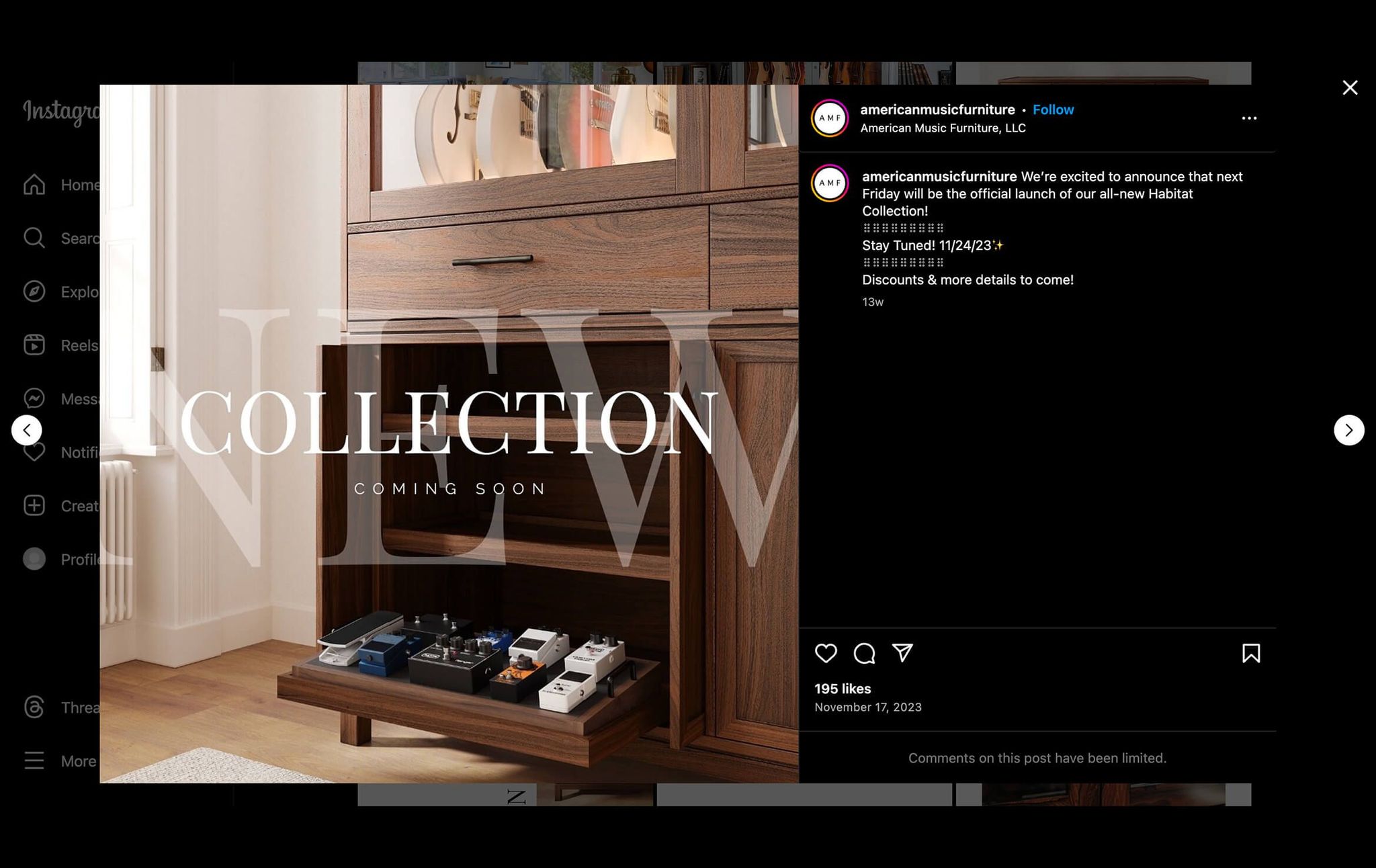 CG Rendering for American Music Furniture Instagram's Page