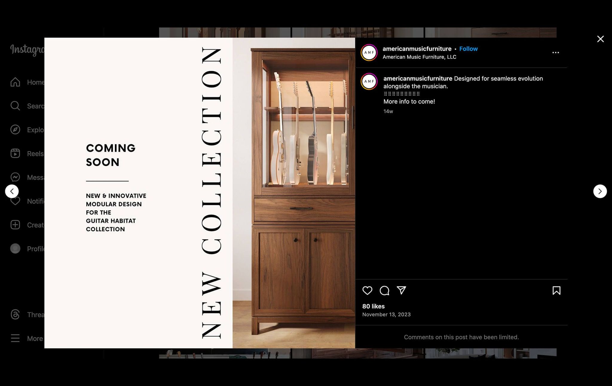 CG Rendering for American Music Furniture: The Brand's Instagram's Page