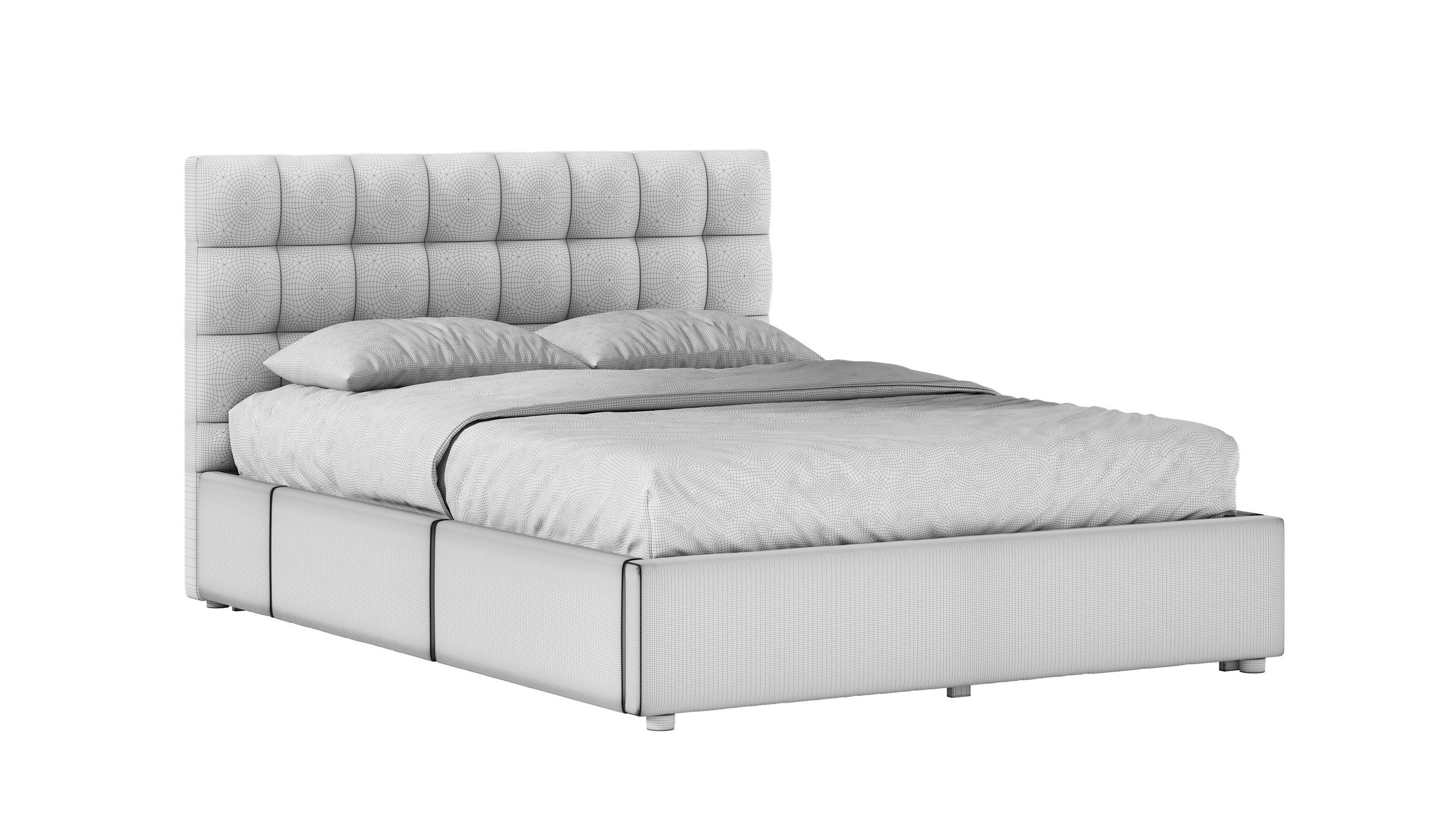 Grayscale 3D Model of a Modern Bed