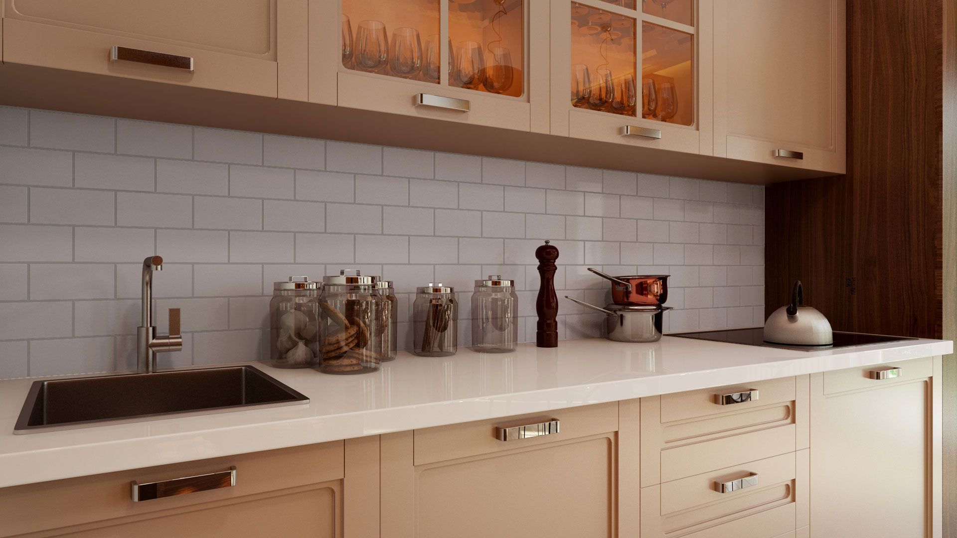 Photorealistic 3D Lifestyle Rendering for a White Backsplash
