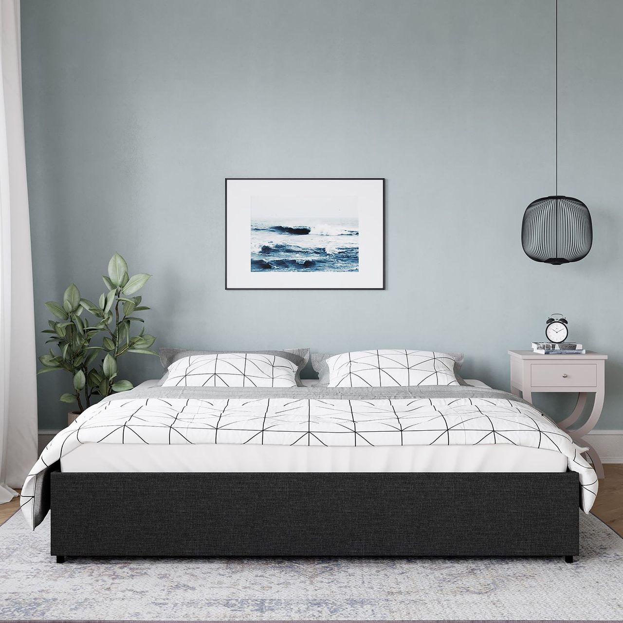 White and Black Bed Lifestyle CGI