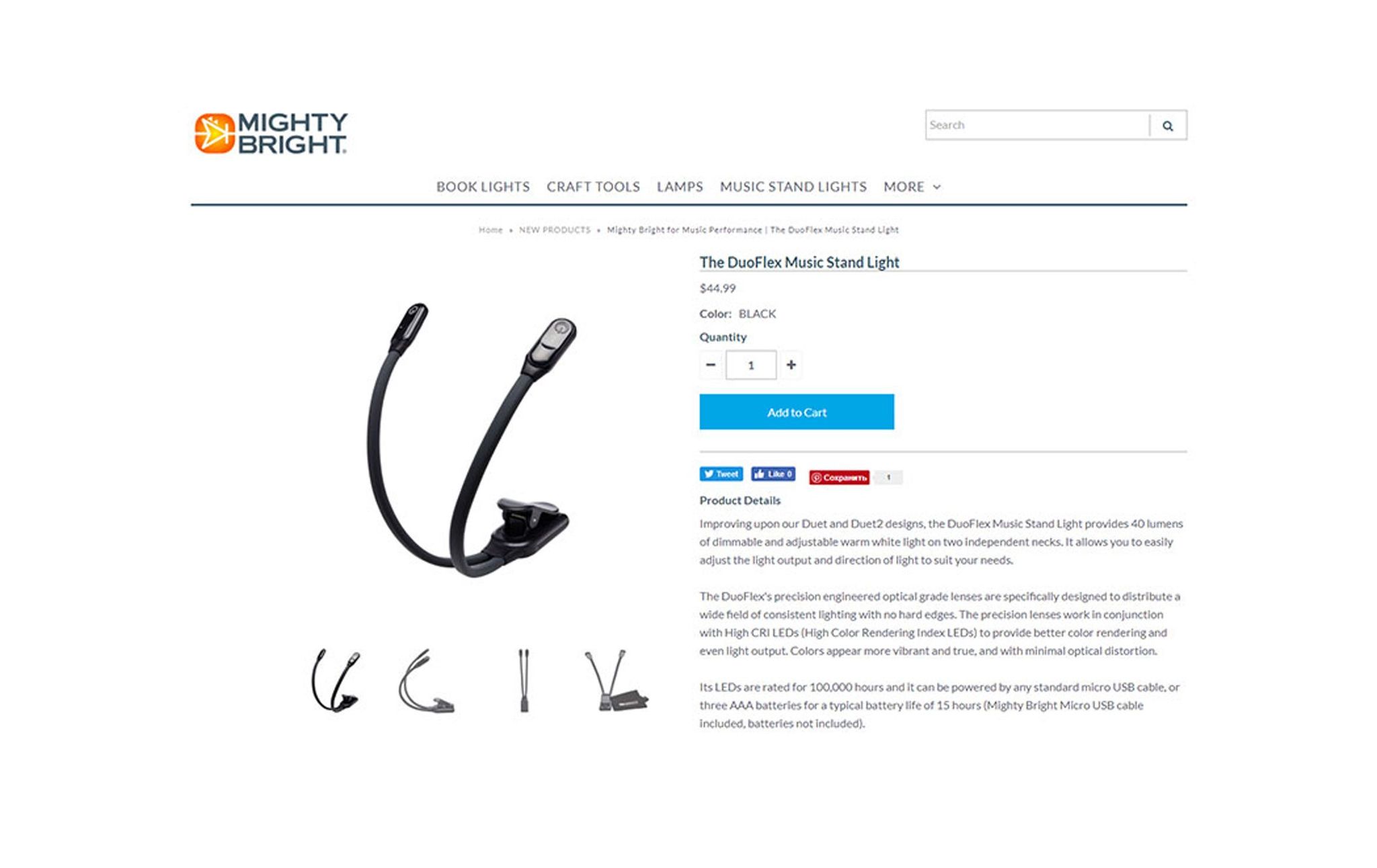 3D product model and rendering of DuoFlex music stand light showcasing 3D visualization and CGI rendering