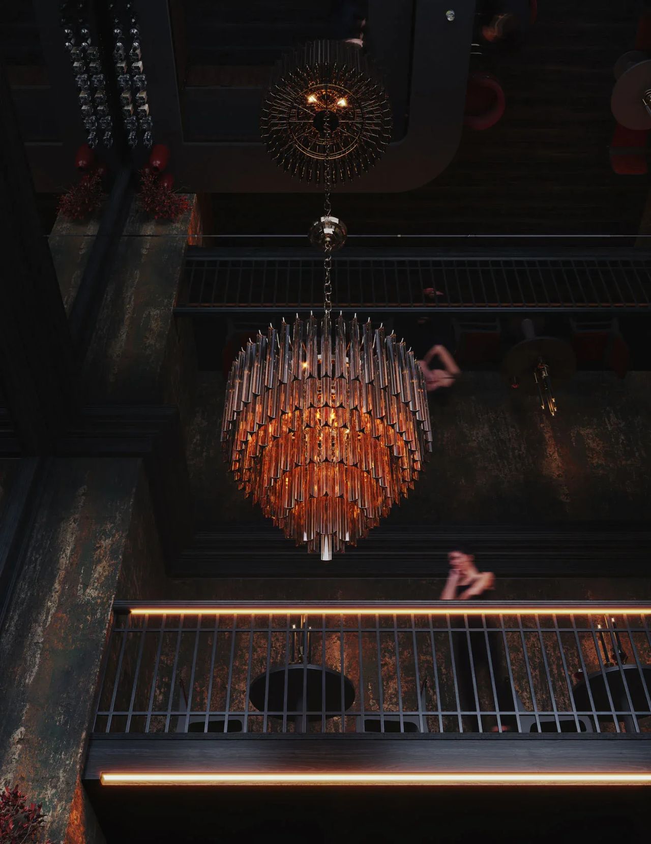 3D Lifestyle Render for a Modern Chandelier in a Dramatic Setting