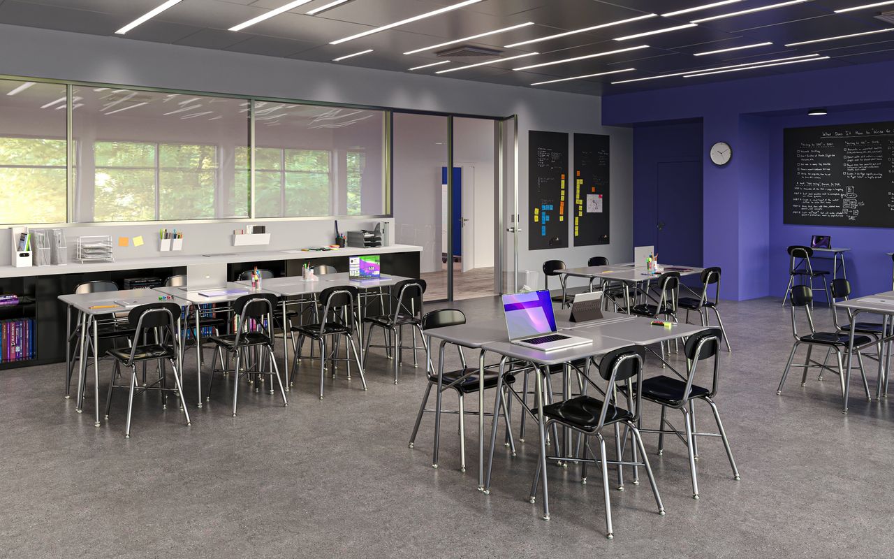 Lifestyle Render for Classroom Furniture