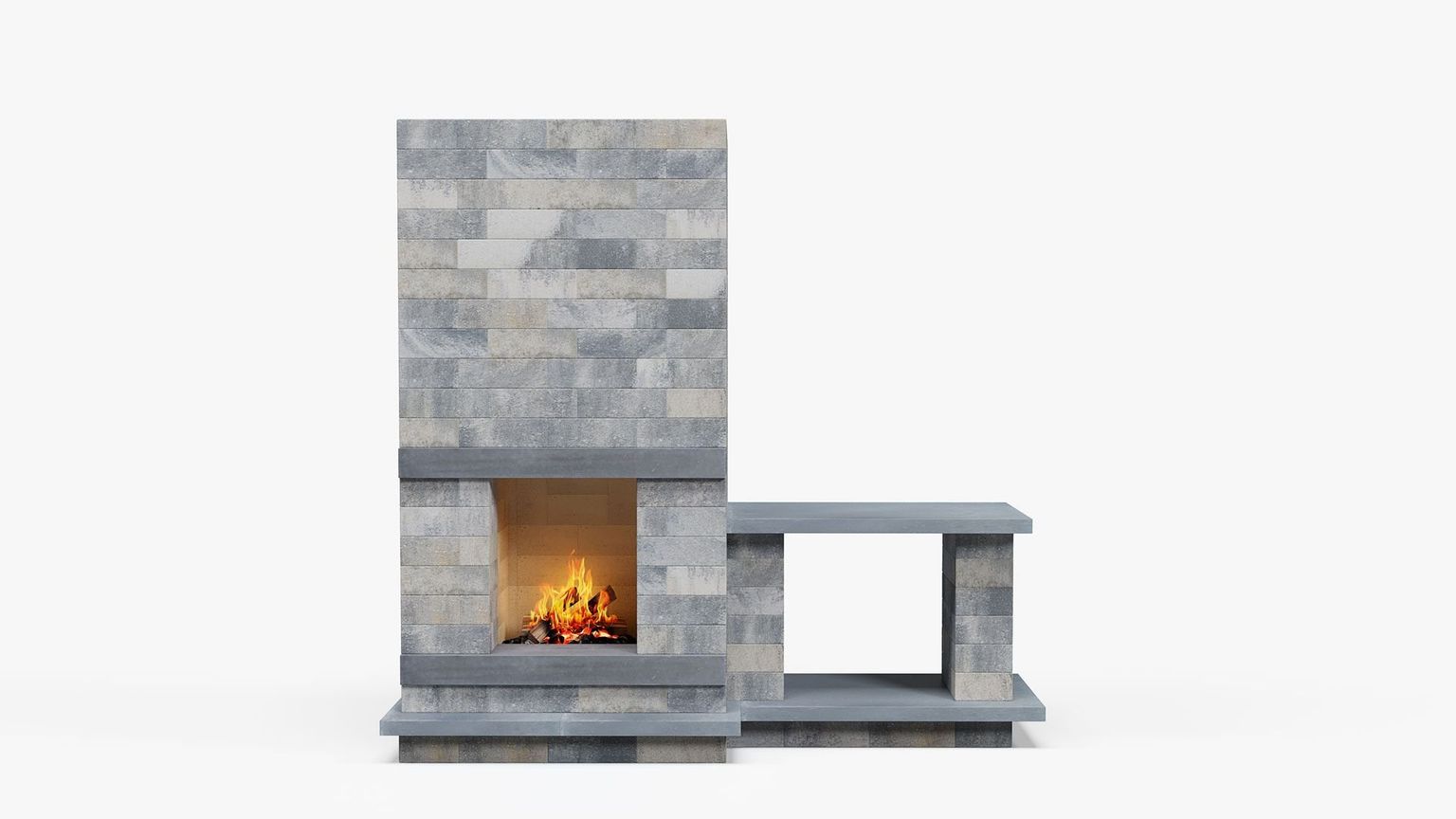 Concrete Fireplace on White Backdrop