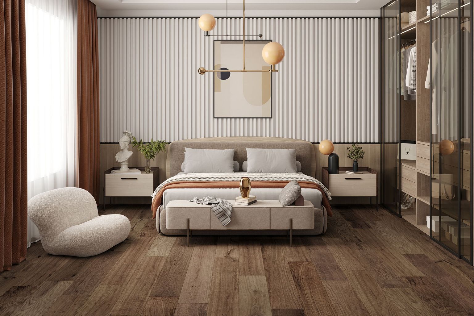 Dark Wood Bedroom Floor 3D Visualization