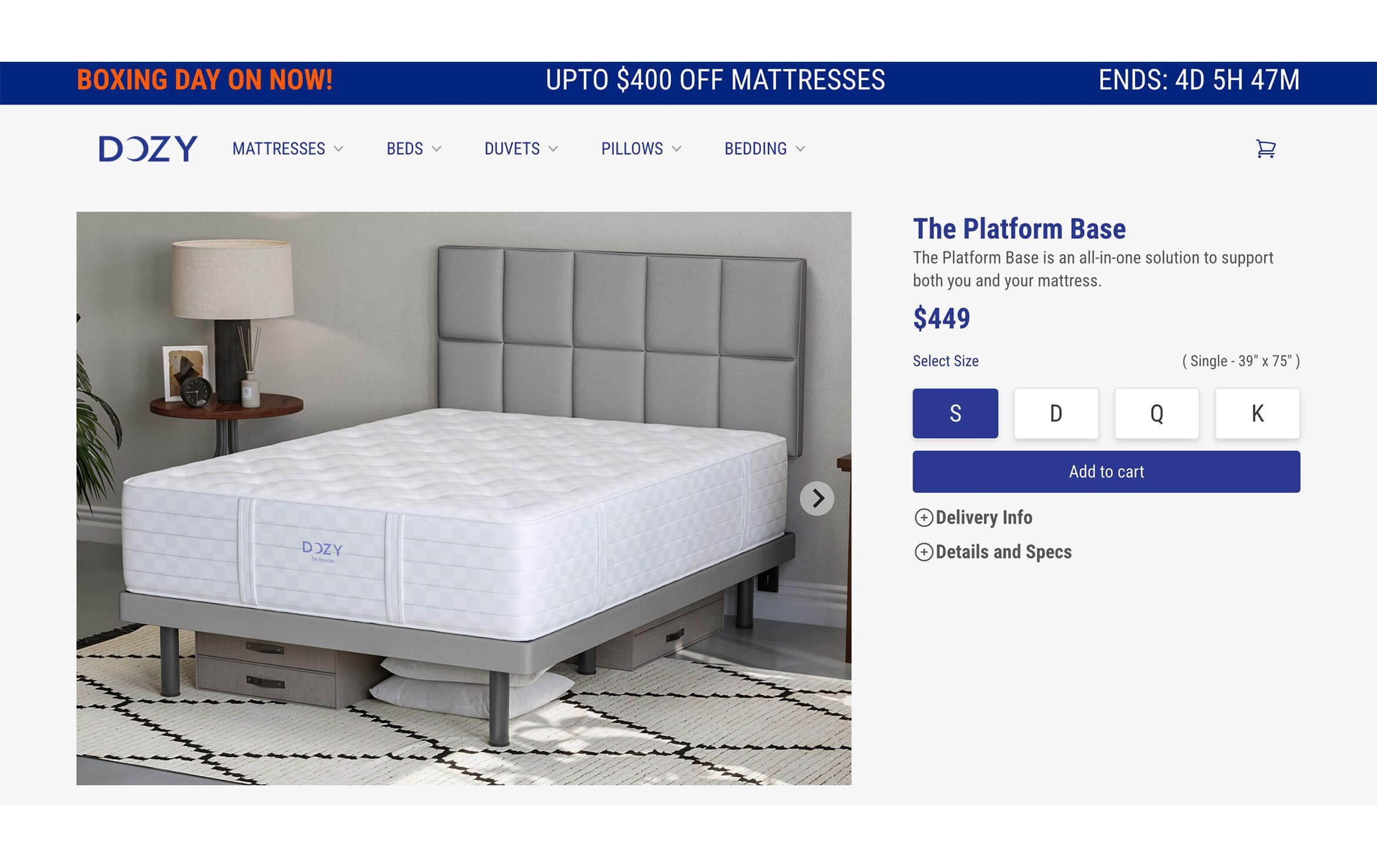 3D furniture modeling and rendering of a modern bed platform with mattress, showcasing 3D interior visualization and photorealistic CGI.