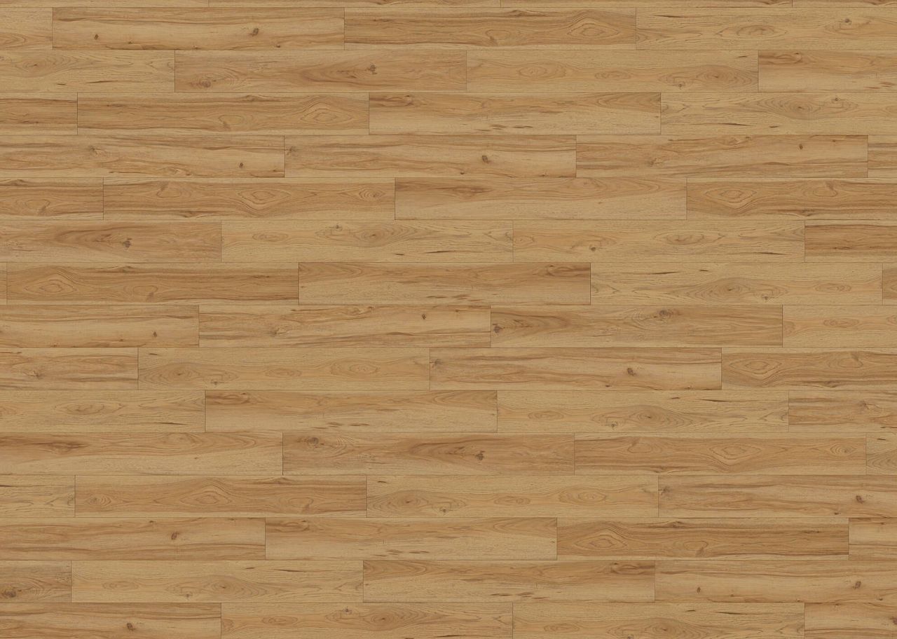 3D visualization of golden oak wood flooring with natural knots and planks arranged in rows