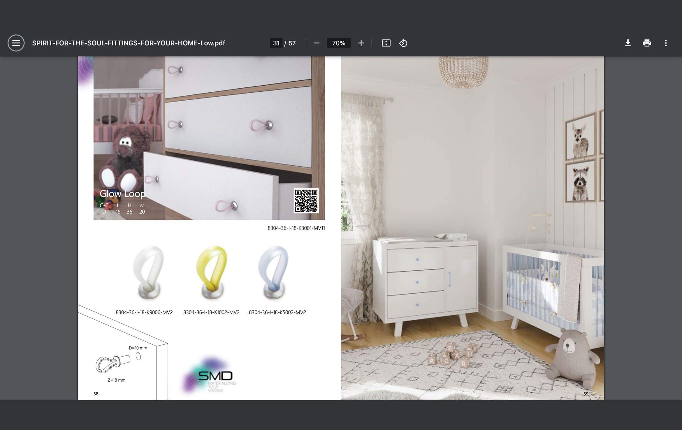 3D furniture visualization and rendering of a nursery room with drawers and crib, showcasing 3D product modeling and photorealistic CGI.