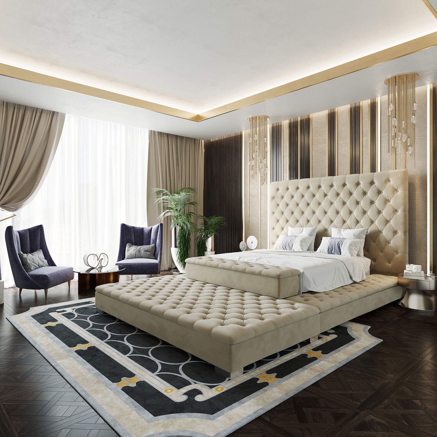 Beige Handcrafted Bed CGI