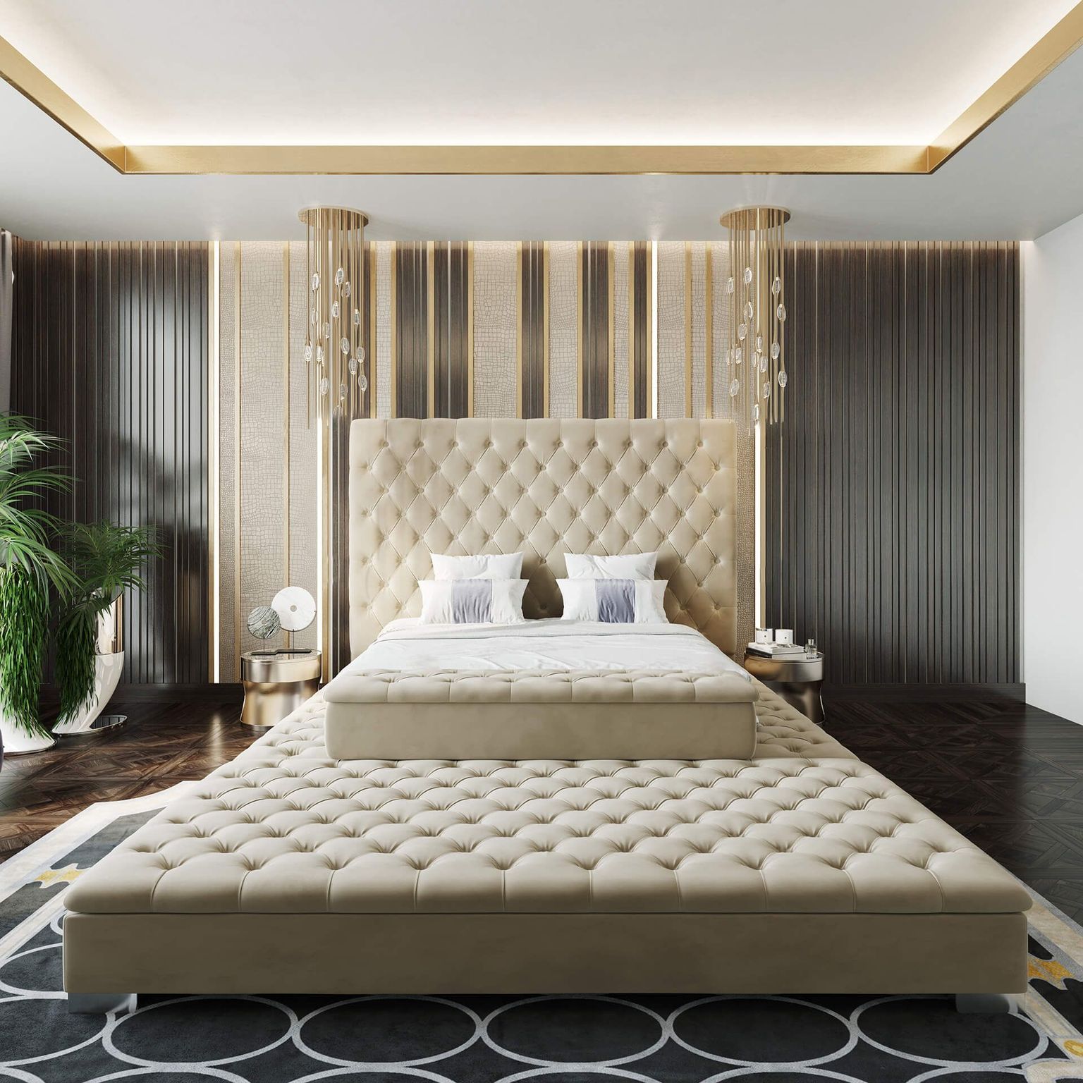 Beige Handcrafted Bed CGI: Front VIew