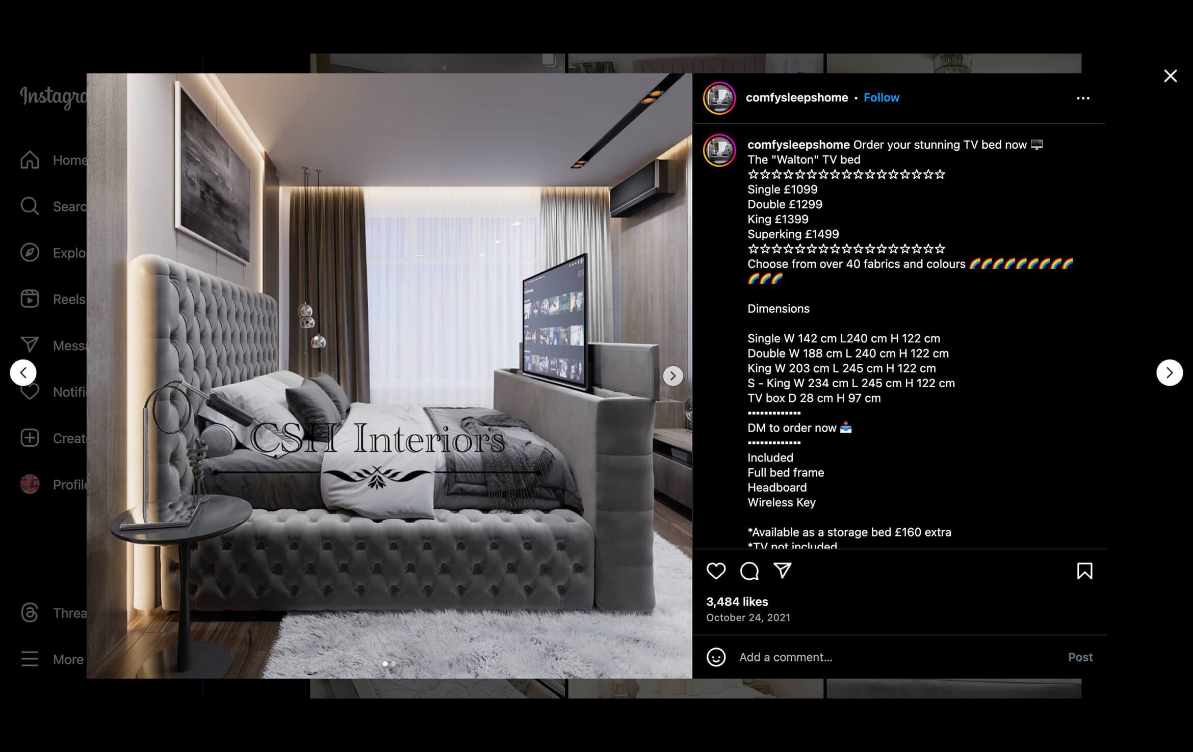 Handcrafted Beds CGI for CSH's Instagram