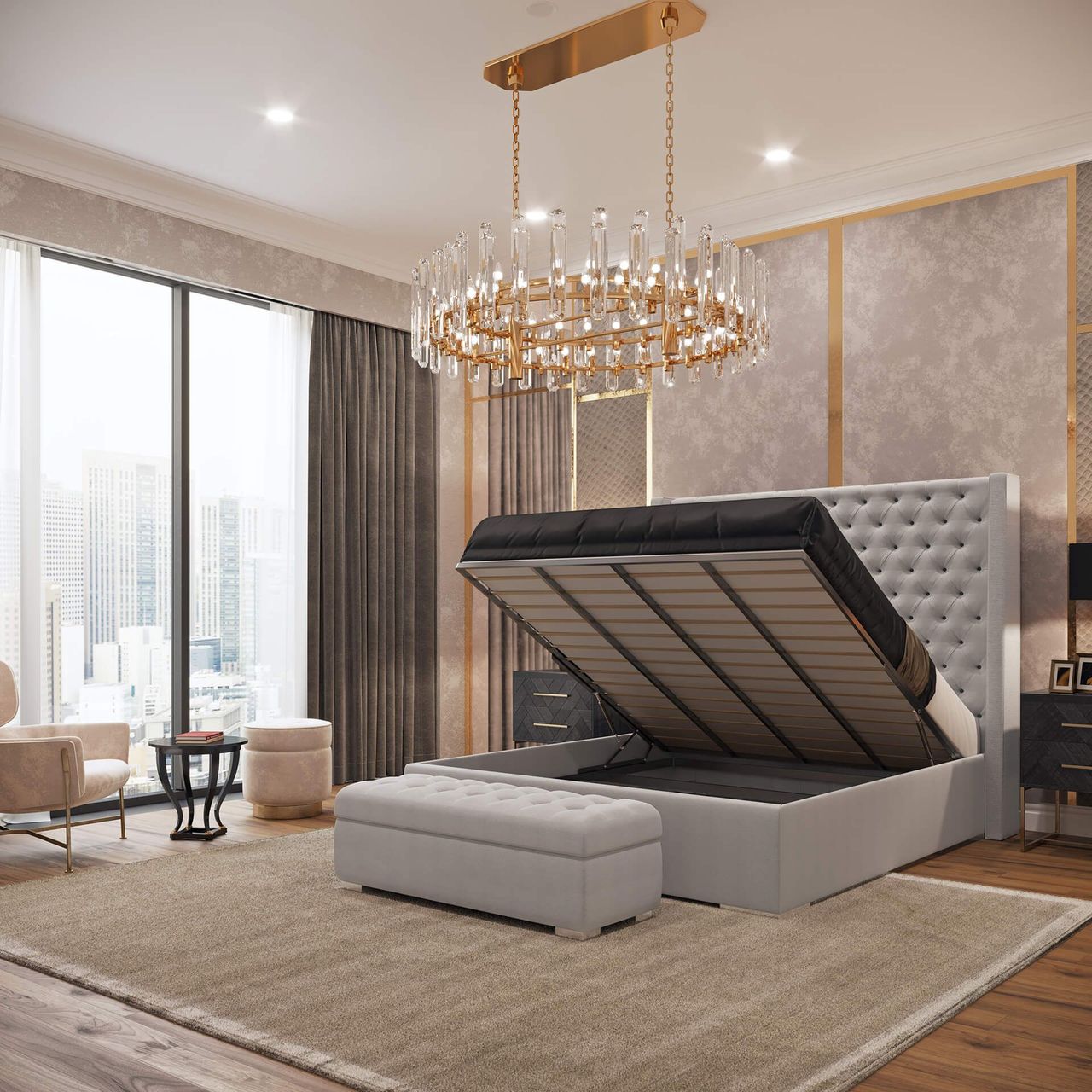 Light Grey Handcrafted Bed CGI: Unfolded