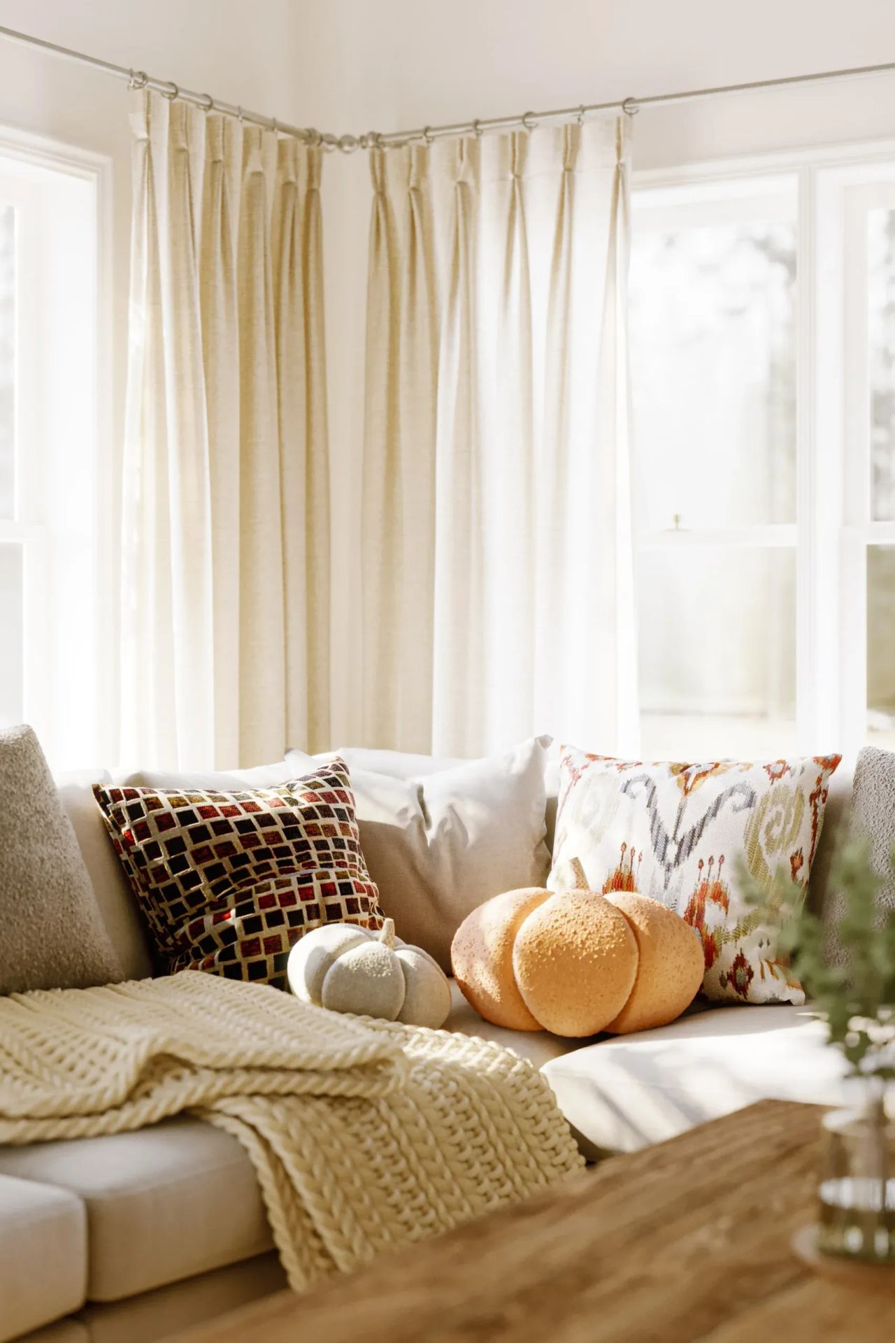 Sofa Decor Lifestyle in a Sunlit Room Rendering 