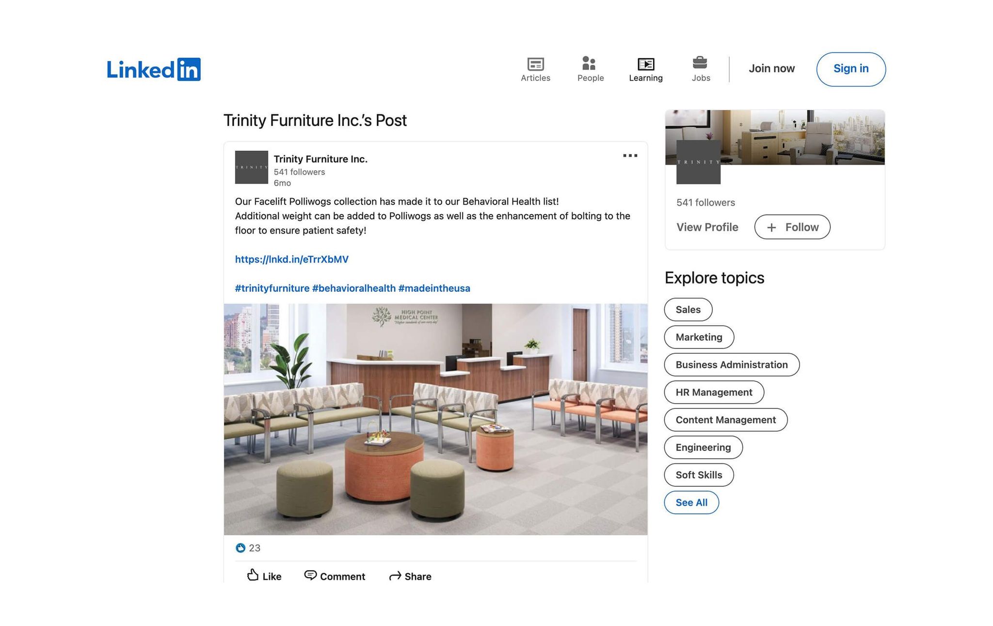 Trinity Furniture LinkedIn
