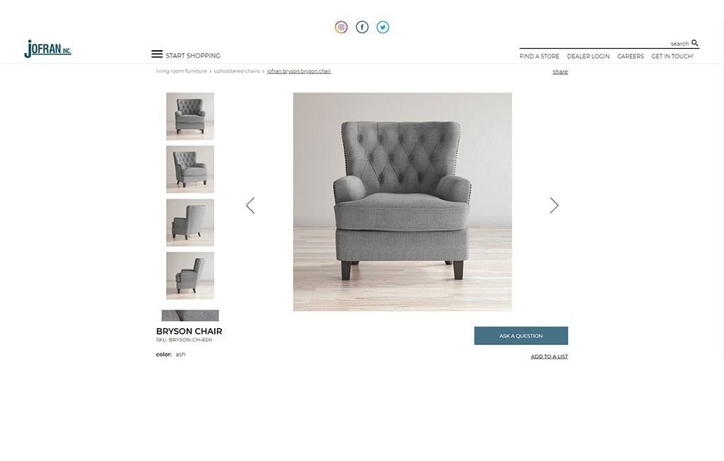 High-quality 3D rendered image of Bryson chair showcasing photorealistic furniture rendering and 3D product visualization