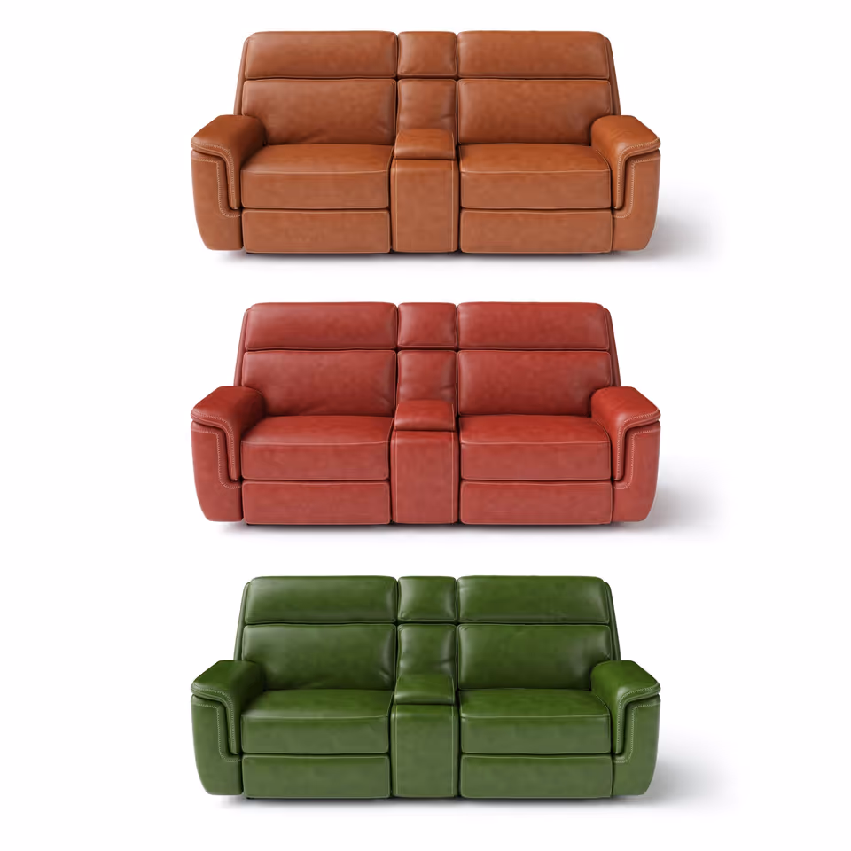 3D rendered image of three colorful sofas showcasing realistic product rendering and 3D product visualization.