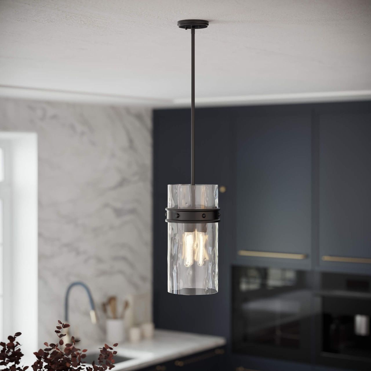 Lifestyle 3D Render of Black Pendant Light