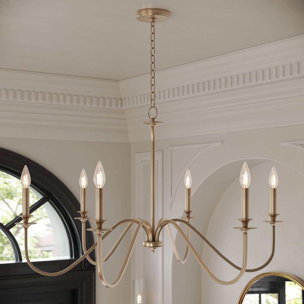 Lifestyle 3D Render of Brass Chandelier