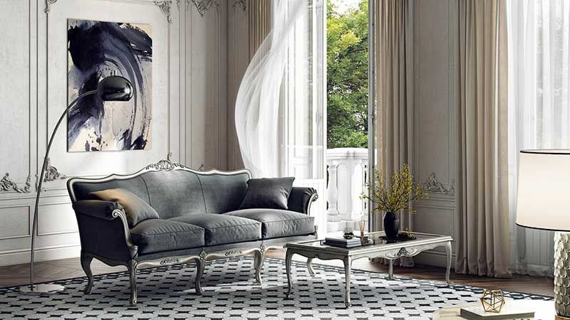A Lifestyle in 3D with a Grey Classic Sofa