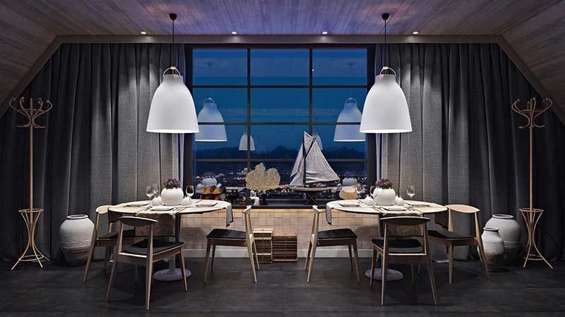 A 3D Lifestyle with Dining Tables and Chairs in a Cafe