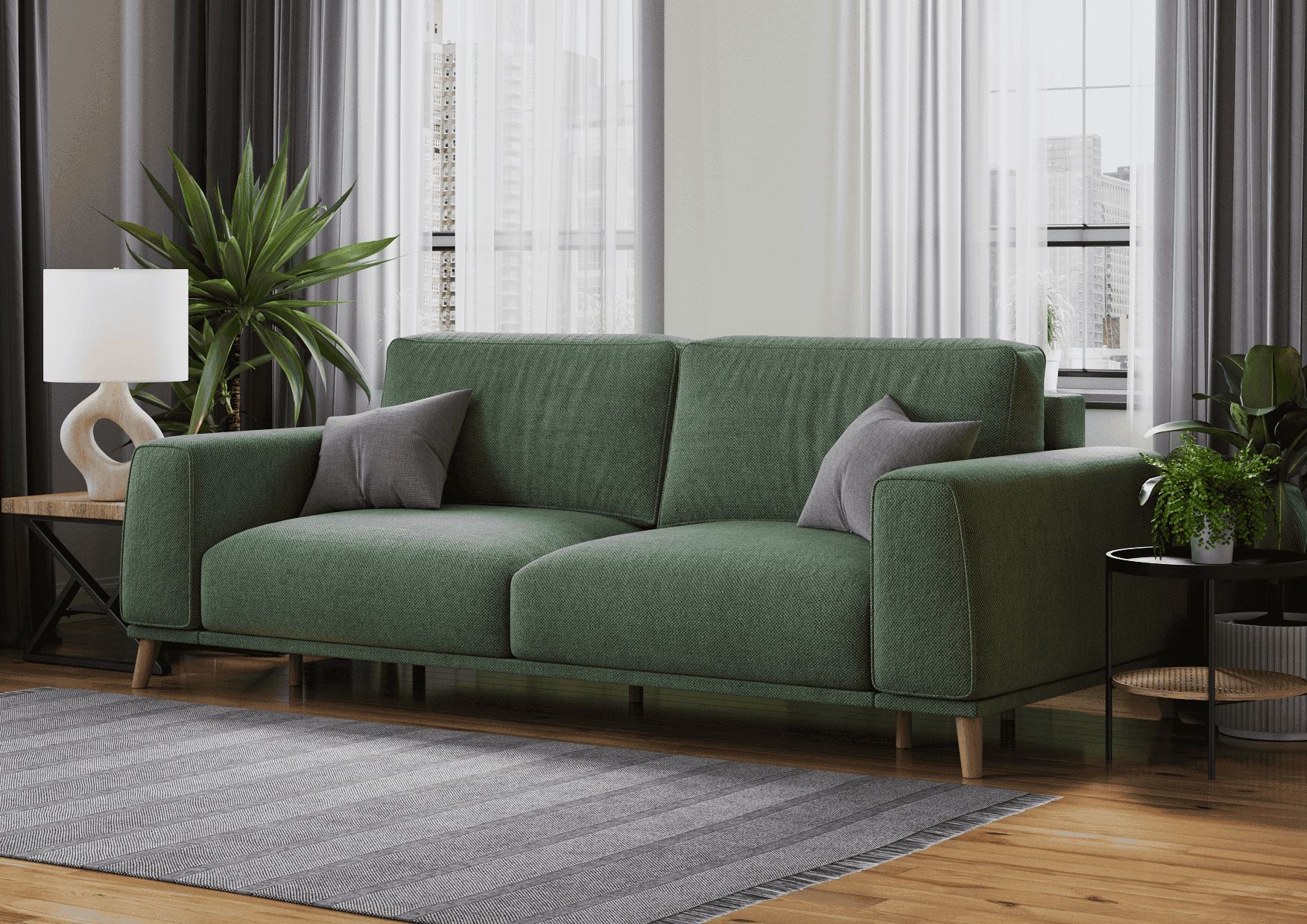 Interior CGI featuring a Soft Green Sofa