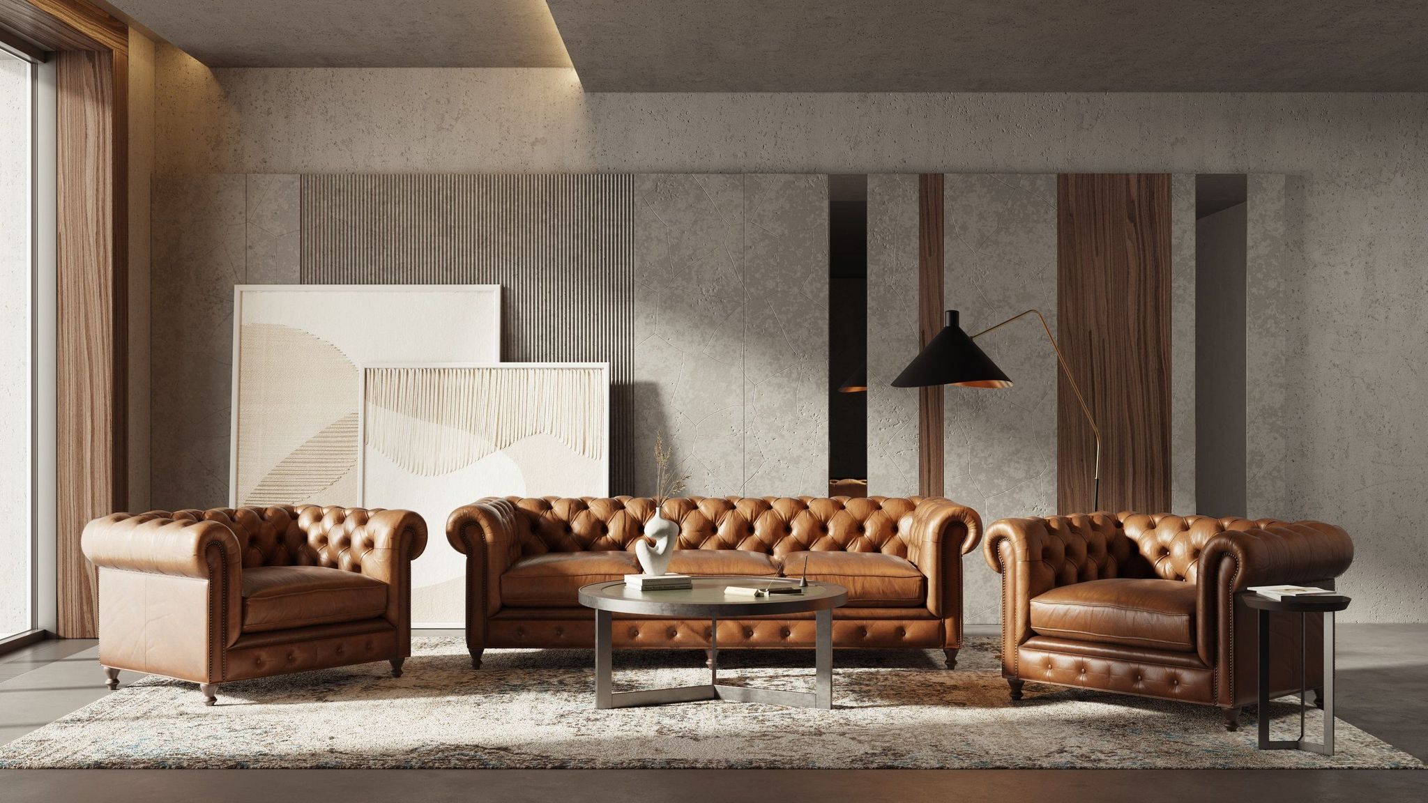 Living Room 3D Render for a Leather Sofa