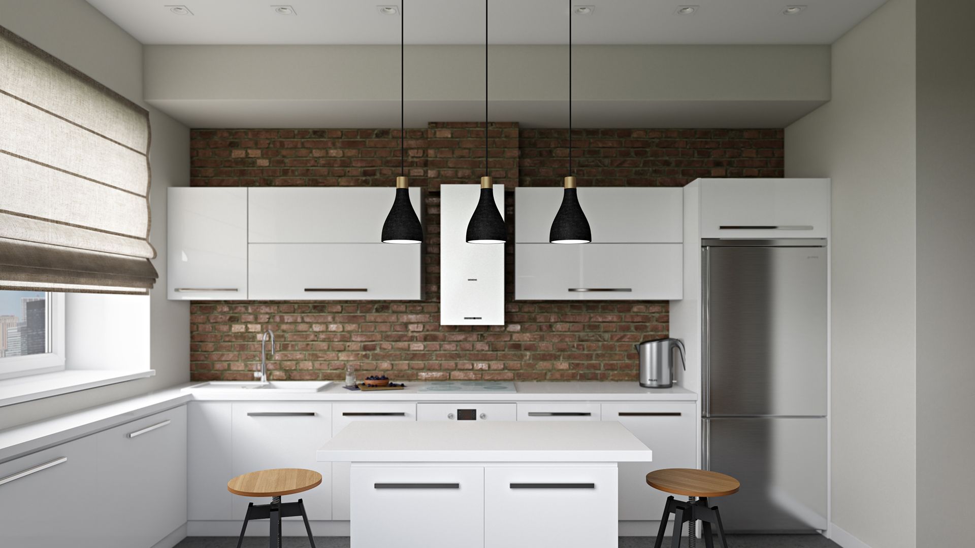 Kitchen Lifestyle CG Render for a Suspended Lamp